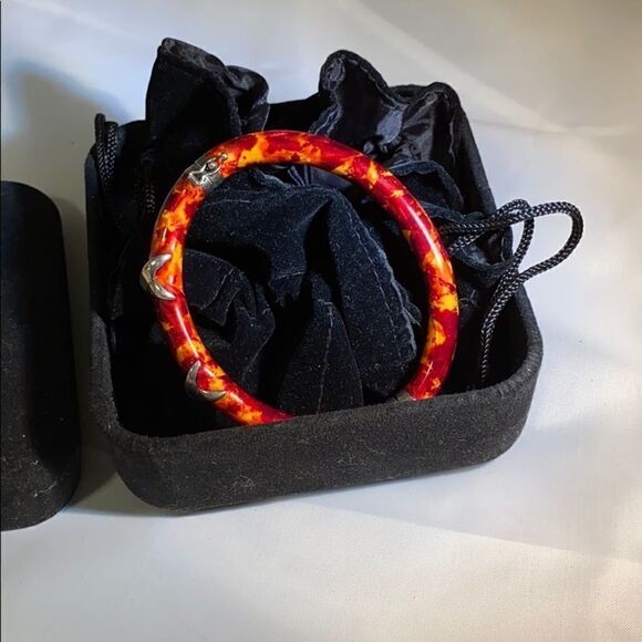 Sterling silver acrylic tortoise shell bracelet - Picture 2 of 9